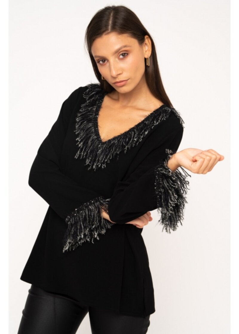 BLOUSE WITH FUR FRINGED ON THE COLLAR AND ON THE SLEEVE