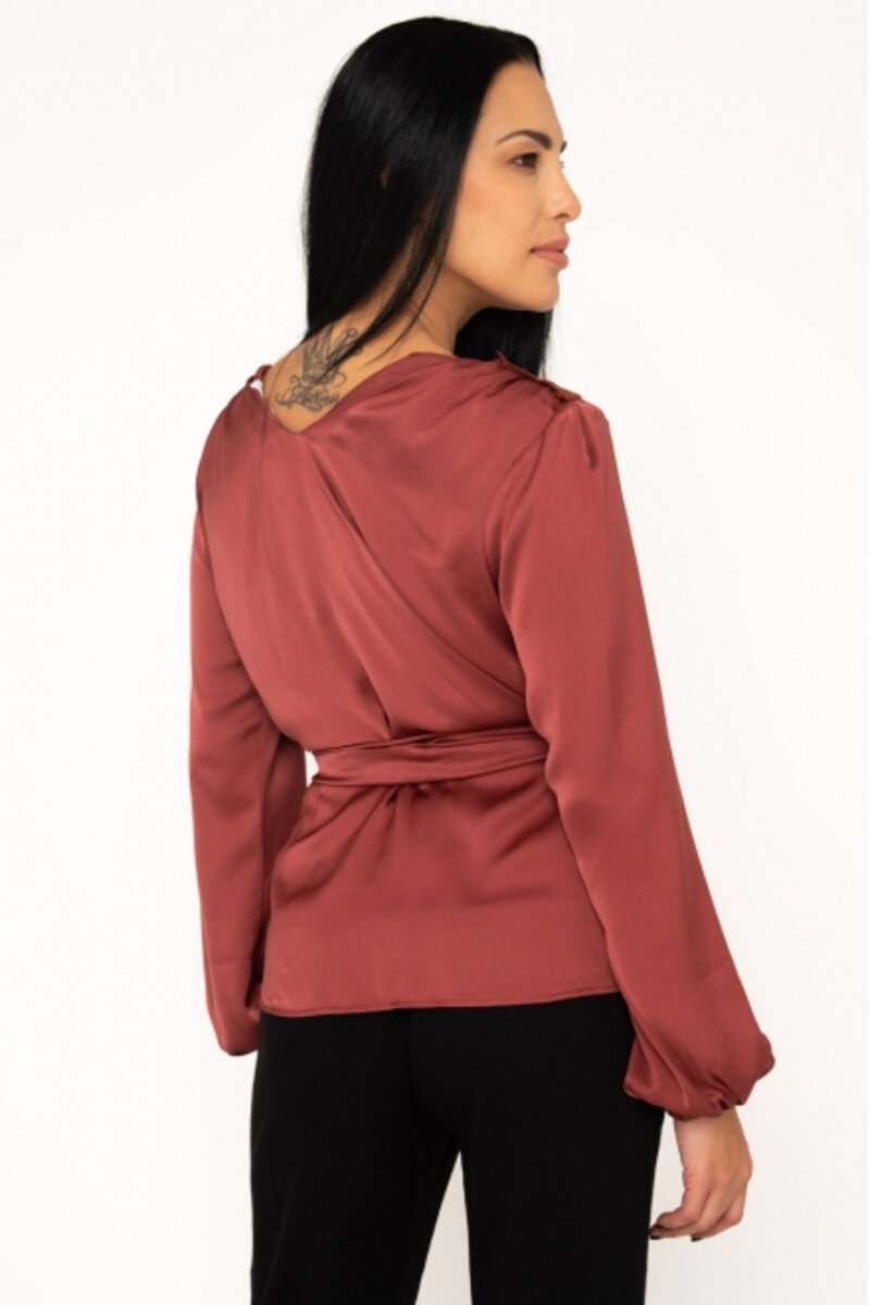 SATIN BLOUSE WITH LONG SLEEVE AND RIBBON
