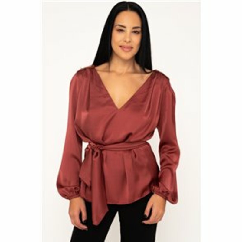SATIN BLOUSE WITH LONG SLEEVE AND RIBBON