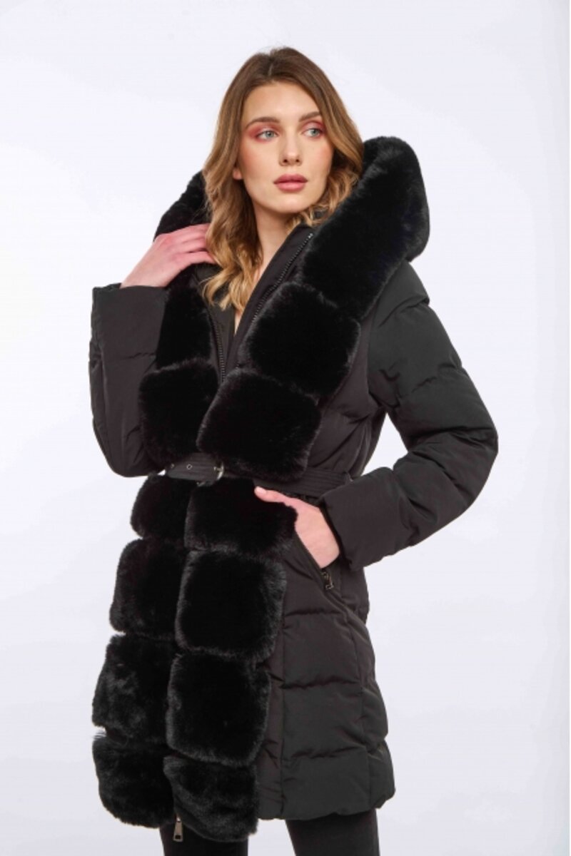 JACKET WITH FUR COLLAR AND MATCHING BELT