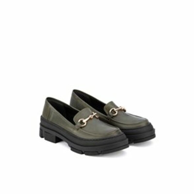 LEATHER FLAT LOAFERS WITH METALLIC BUCKLE