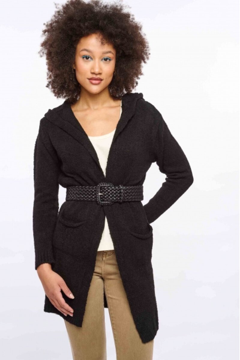WOOLEN JACKET WITH HOOD AND POCKETS