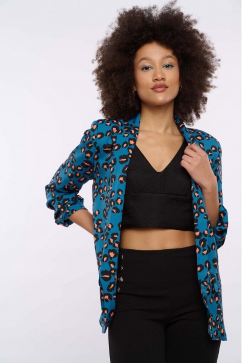 BLAZER WITH LEOPARD DESIGN AND ROLLED-UP SLEEVES