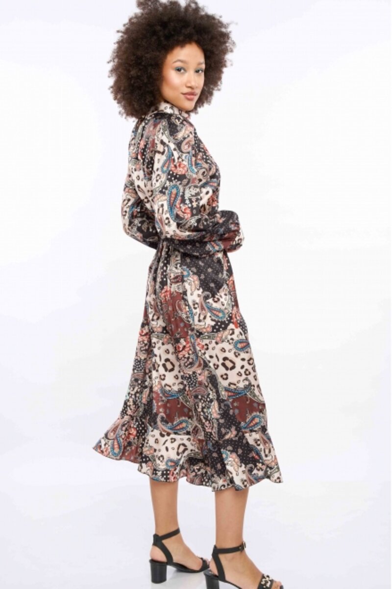 MAXI PRINTED DRESS WITH LEATHER BELT