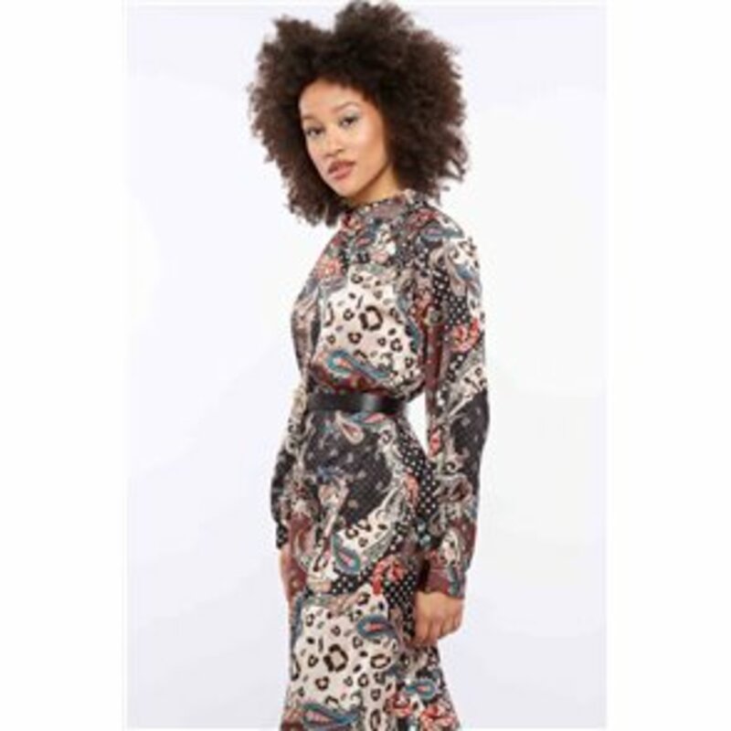 MAXI PRINTED DRESS WITH LEATHER BELT