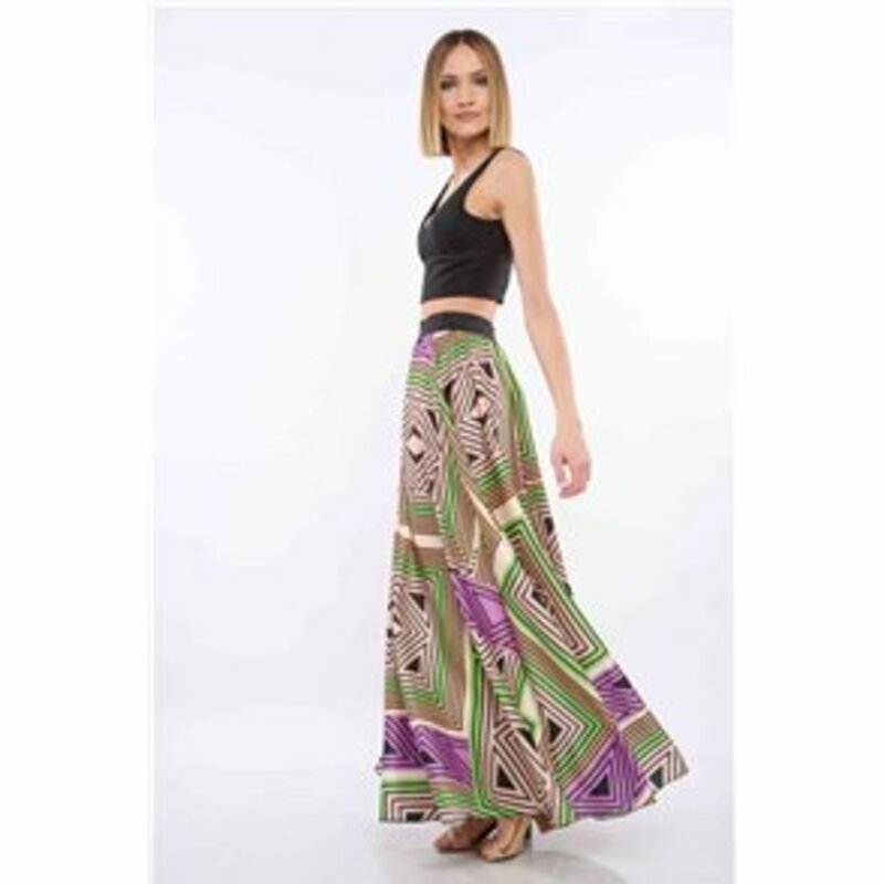 MAXI SKIRT WITH DESIGN AND RUBBER AT THE TOP