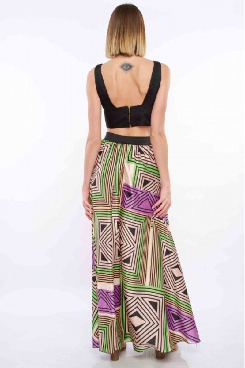 MAXI SKIRT WITH DESIGN AND RUBBER AT THE TOP